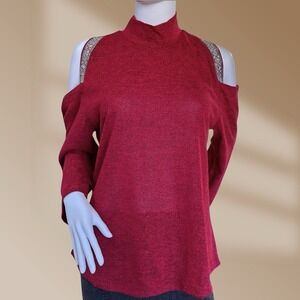 Louise Paris Red Women's Cold Shoulder Pullover Knit Sweater Size Large NWT